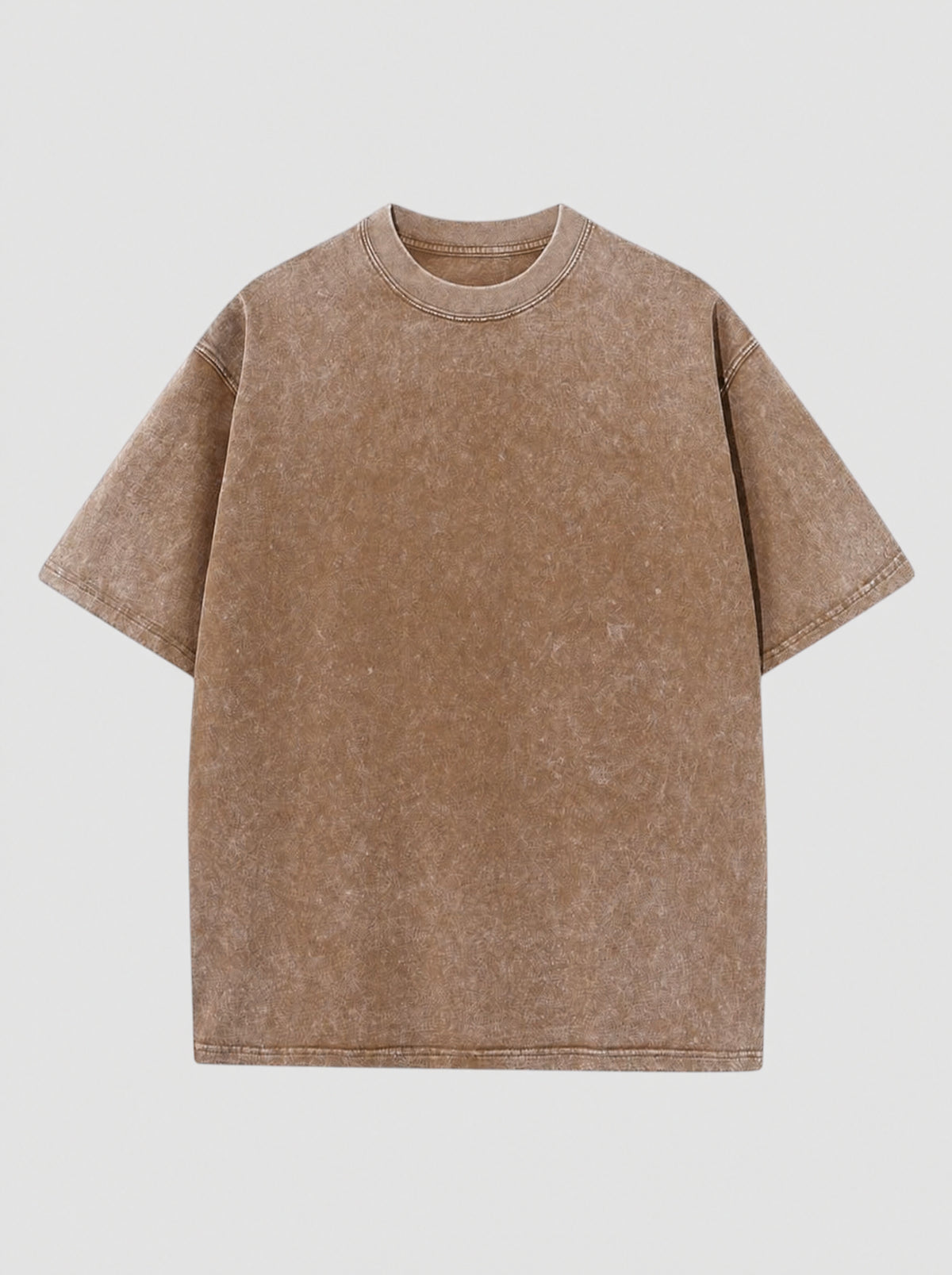T-shirt marron délavé vintage en coton, coupe décontractée, col rond et manches courtes.