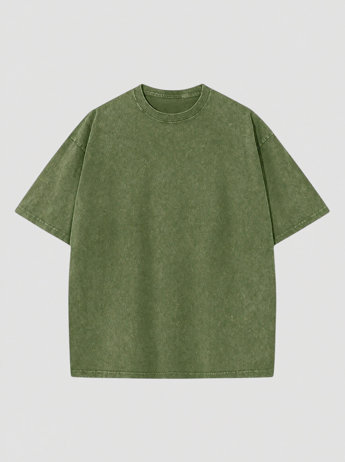 T-shirt vert olive délavé vintage en coton, coupe décontractée, col rond et manches courtes.