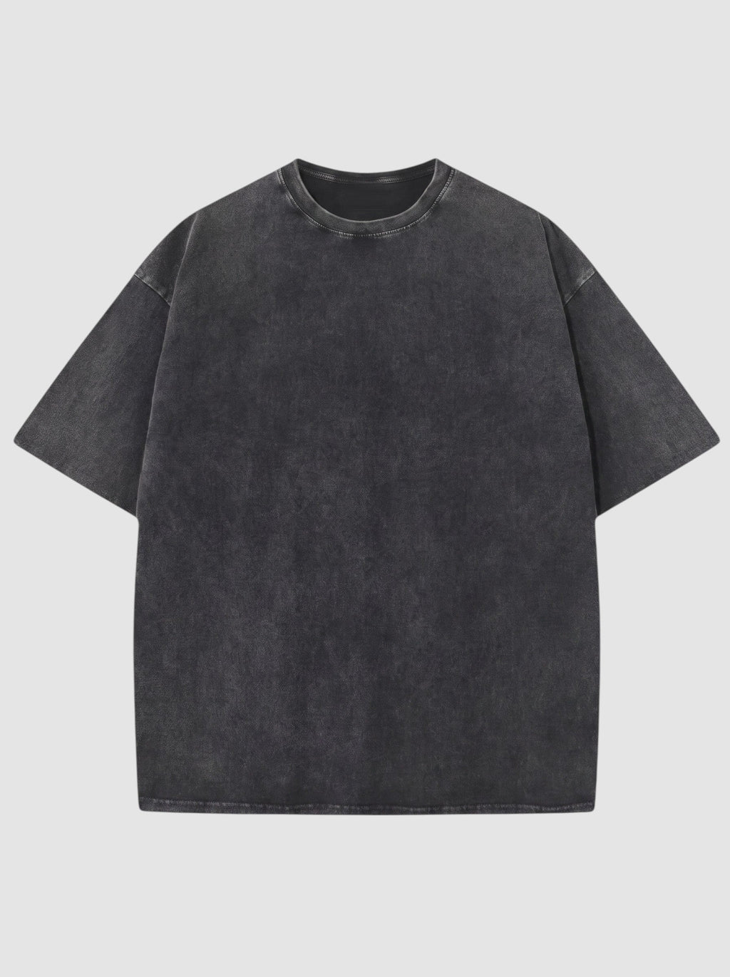 T-shirt noir délavé vintage en coton, coupe décontractée, col rond et manches courtes.