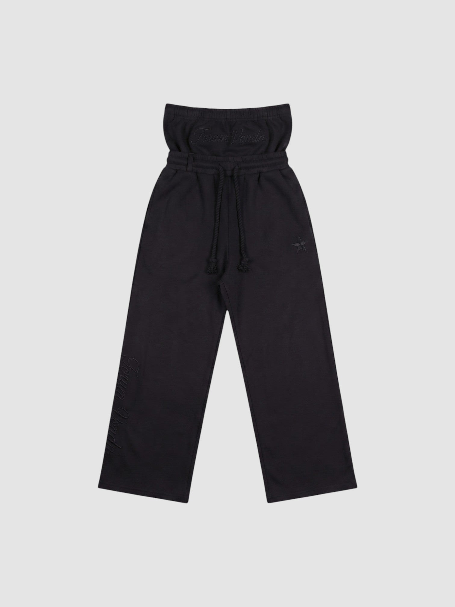 Y2K AVENUE black double waist jogging pants in heavy loopback cotton with gothic embroidery and star detail