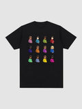 Y2K Avenue black crew neck t-shirt featuring a grid of twelve colorful pregnant woman emojis in polyester fabric