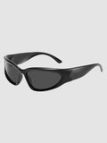 Y2K Avenue matte black wraparound gorpcore sunglasses with dark grey tinted lenses and thick technical frames