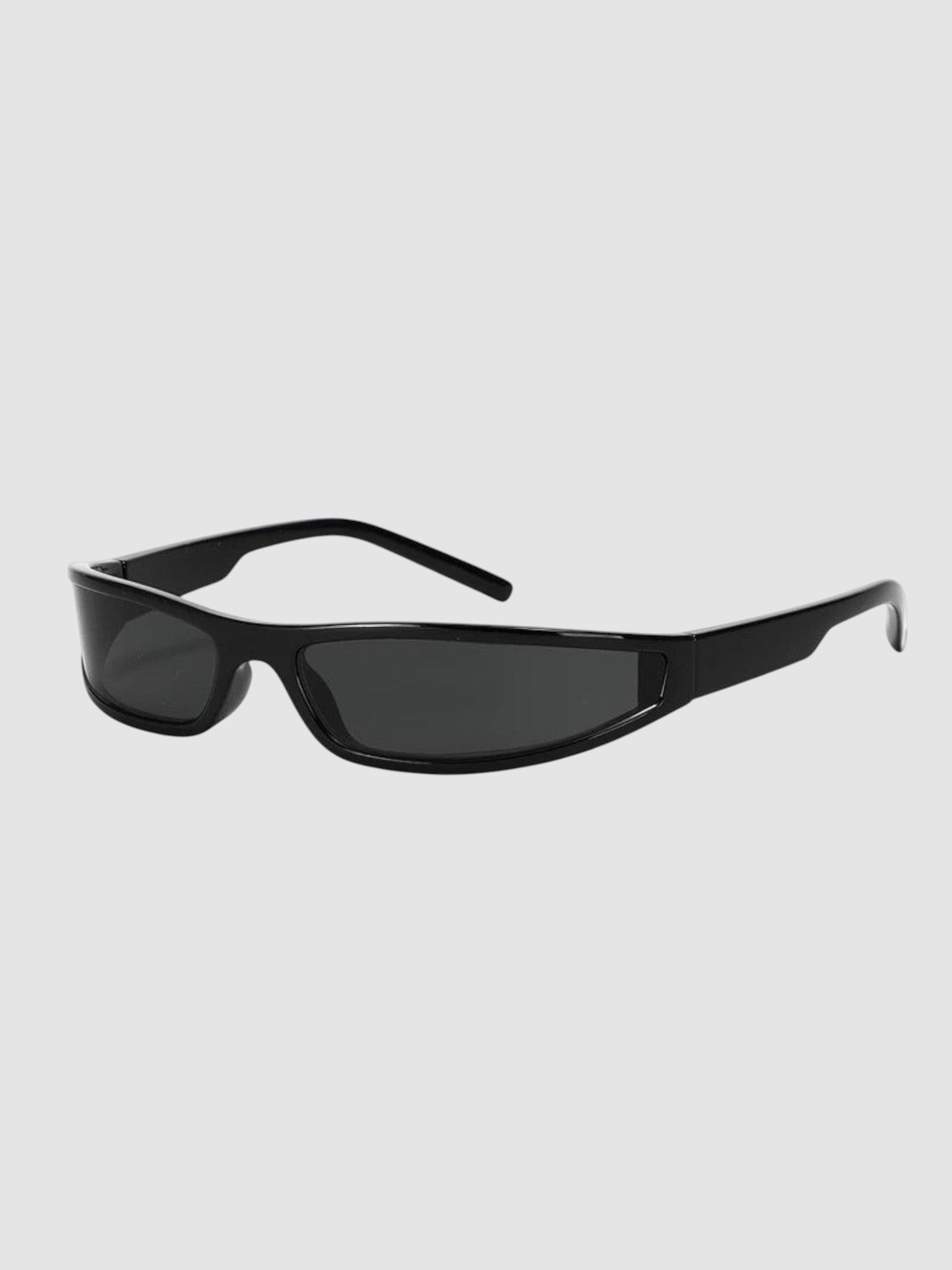 Y2K Avenue black retro Y2K sunglasses with a seamless one-piece block frame and dark reflective lenses