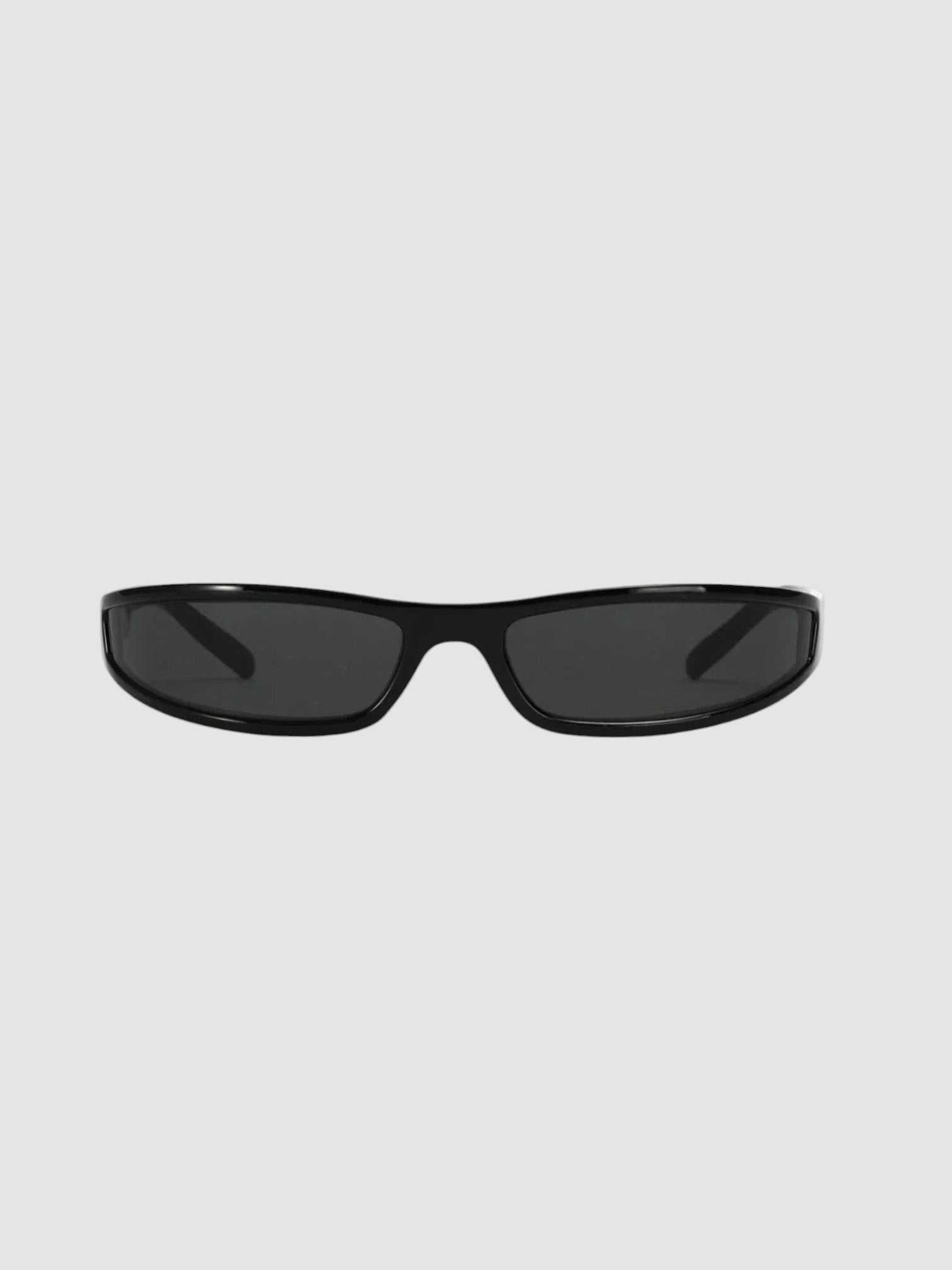 Y2K Avenue black retro Y2K sunglasses with a seamless one-piece block frame and silver mirror lenses