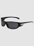 Y2K Avenue wraparound sport sunglasses in black and silver with anti-reflective UV400 lenses and rubber inserts