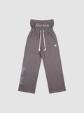 Y2K Avenue grey double waist jogging pants with gothic embroidery, star detail, and braided drawstring.