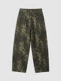 Y2K Avenue baggy wide-leg jeans in a brown and dark leopard animal print denim with a classic five-pocket design.