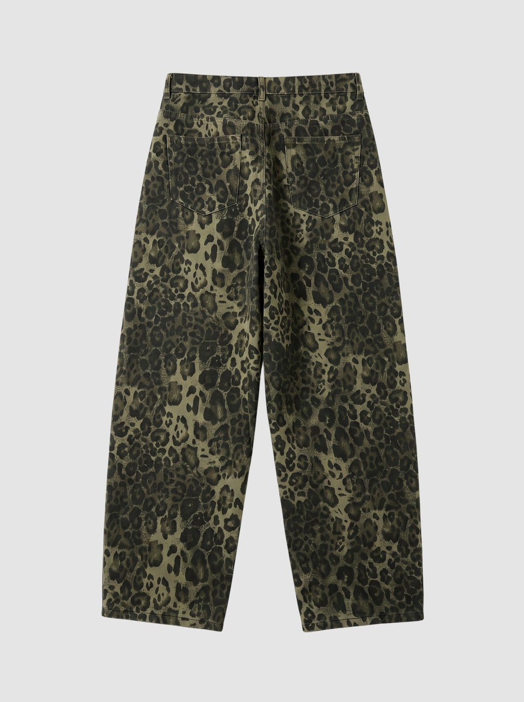 Y2K Avenue baggy wide-leg jeans in brown and black leopard print denim with a classic five-pocket design