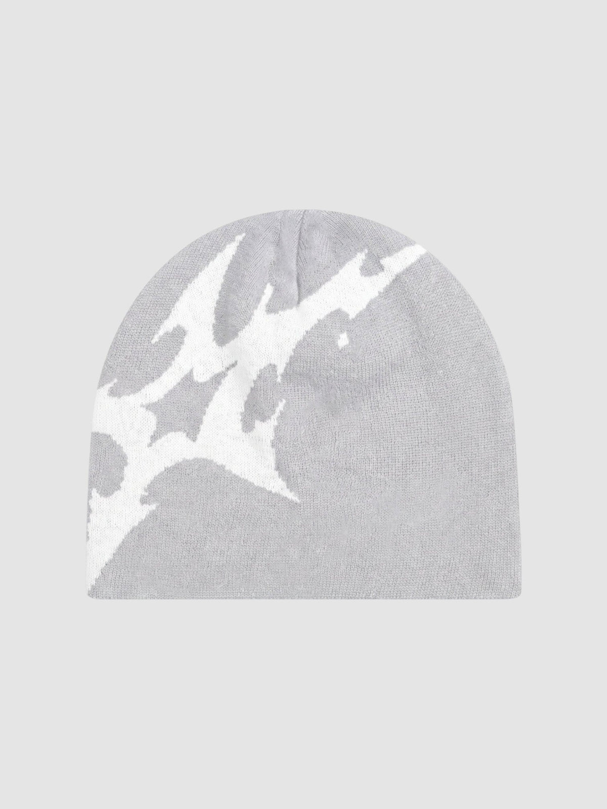 Y2K Avenue black beanie with an asymmetrical white lightning bolt graphic in soft acrylic knit