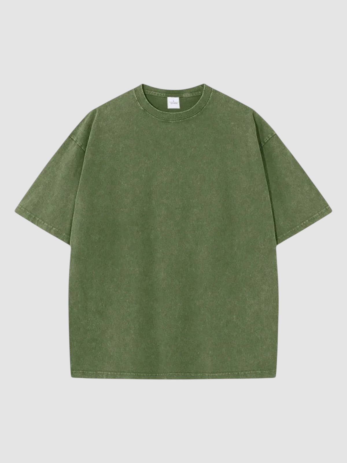 Y2K Avenue olive green vintage washed cotton t-shirt with a relaxed fit, round neck, and short sleeves.