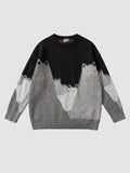 Y2K AVENUE oversize knit sweater featuring a black to grey gradient cat pattern with yellow eyes and a crew neck.
