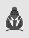 Y2K Avenue black and white oversized streetwear jacket with an integrated balaclava hood and fleece lining.