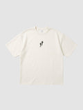 Y2K Avenue oversized cream polyester t-shirt with a small black star graphic on the chest and ribbed crew neck.