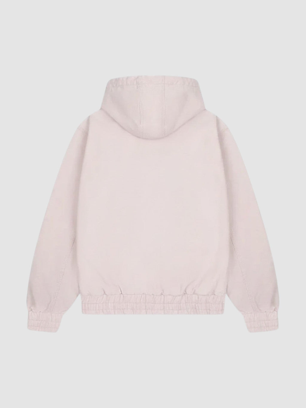 Back view of Y2K Avenue Sakura jacket in faded powder pink cotton with a boxy fit and elasticated ribbed hem