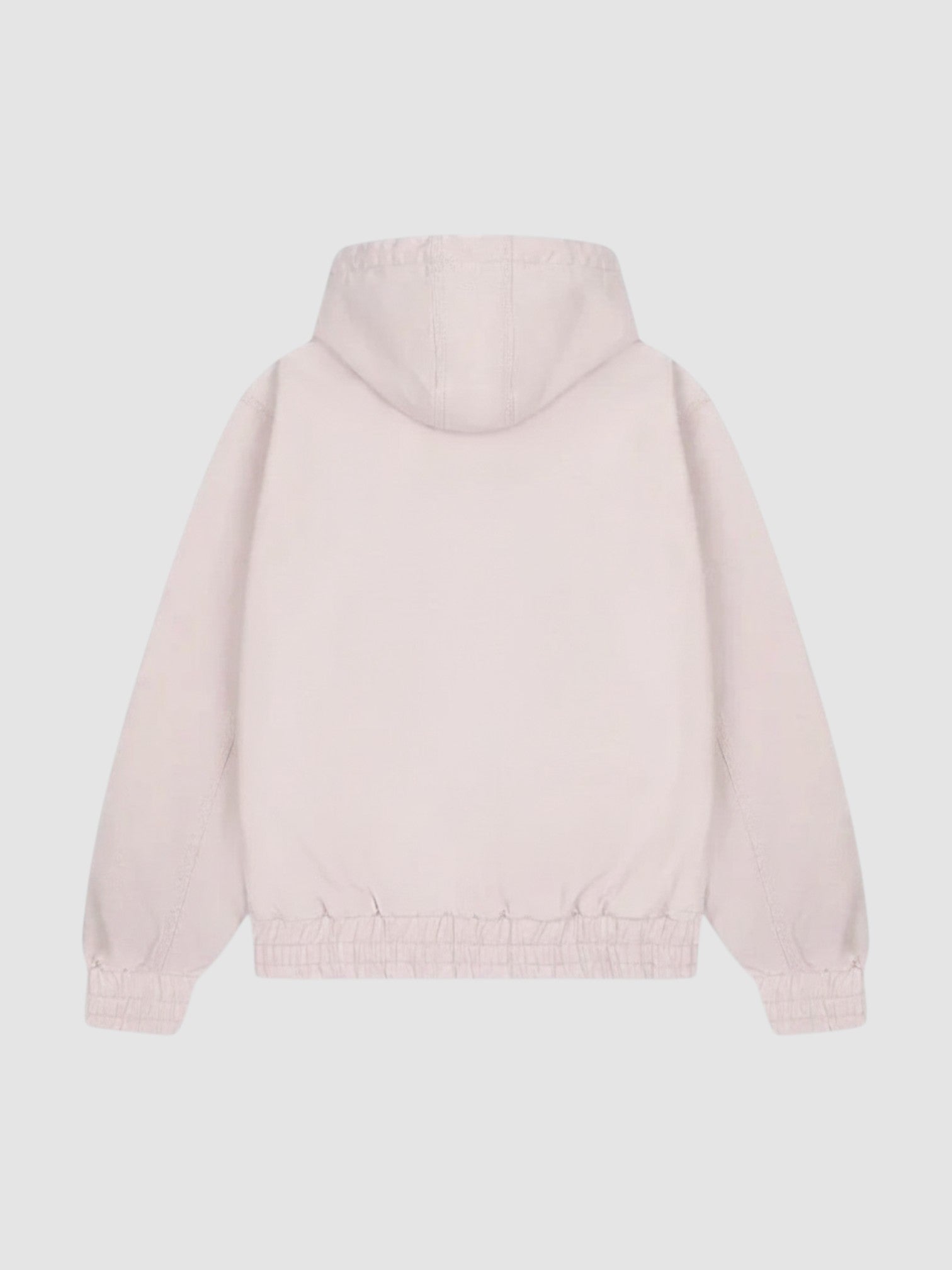 Back view of Y2K Avenue Sakura jacket in faded powder pink cotton with a boxy fit and elasticated ribbed hem