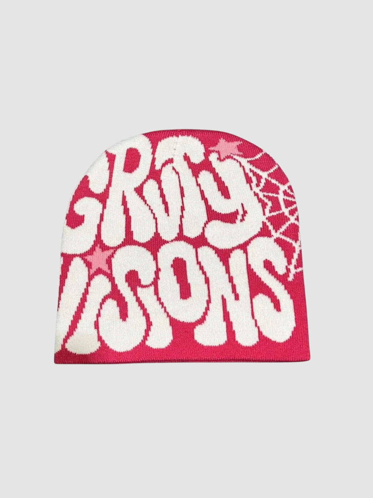 Y2K Avenue vintage beanie in pink and white with groovy graffiti lettering and star details