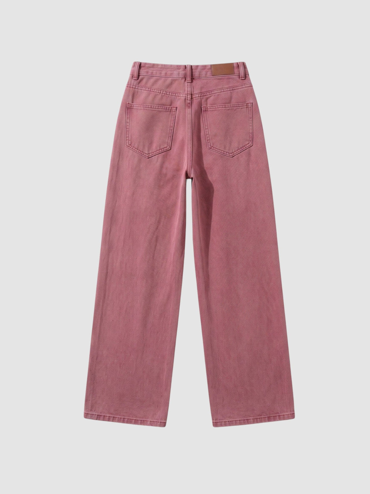 Y2K Avenue wide leg jeans in faded pink cotton blend with back pockets and high waist, back view