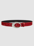 Y2K Avenue red patent faux leather crocodile embossed belt with a large silver oval buckle