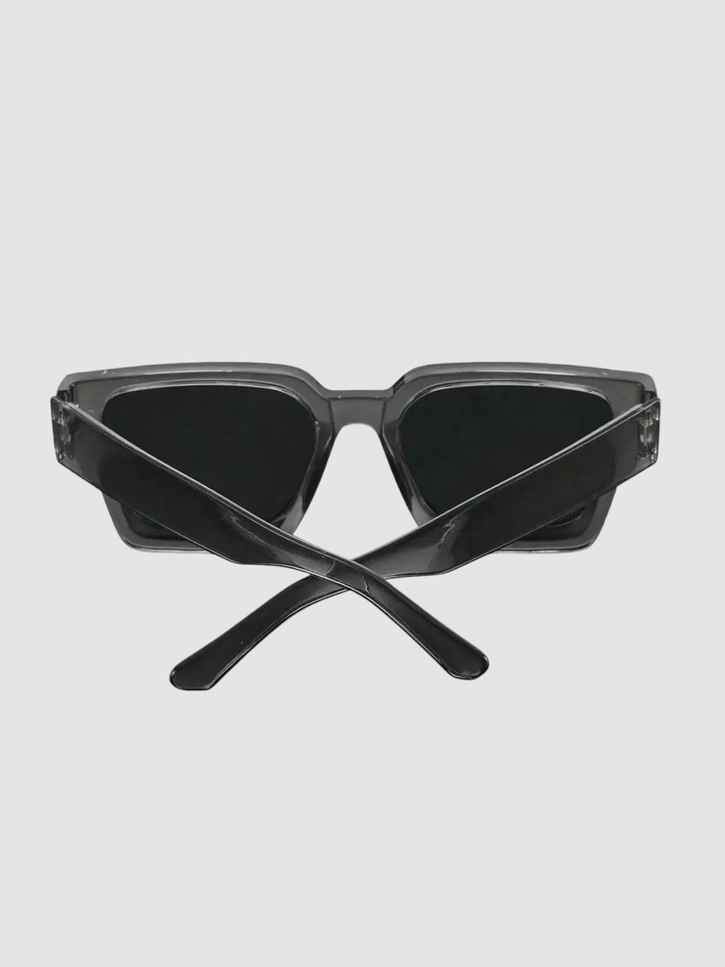 Y2K Avenue thick rectangular sunglasses in crystal grey with wide temples and UV400 polycarbonate lenses
