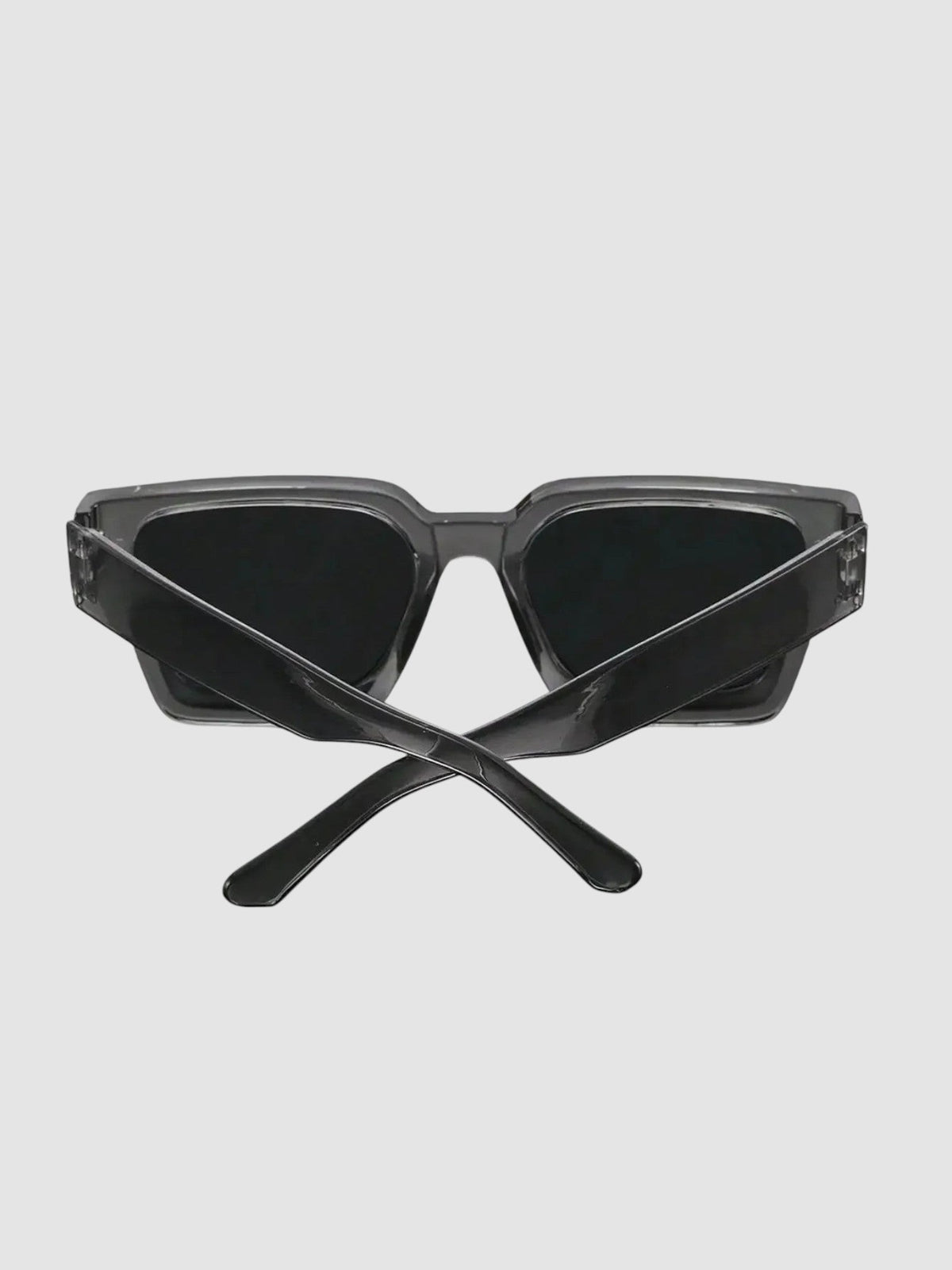 Y2K Avenue thick rectangular sunglasses in crystal grey with wide temples and UV400 polycarbonate lenses