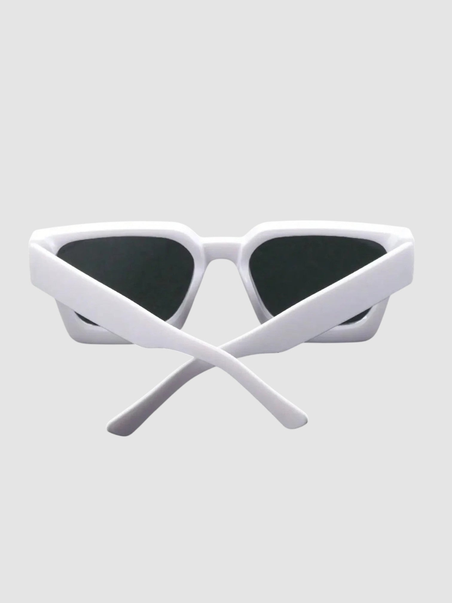 Y2K Avenue white thick rectangular Y2K sunglasses with wide temples and UV400 polycarbonate lenses